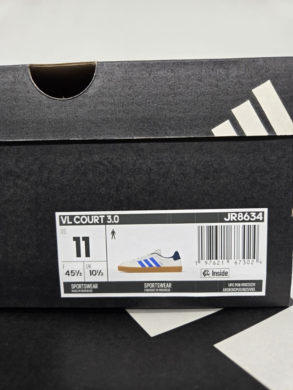 Adidas Men's VL Court 3.0 JR8634 Core White Bright Royal Dark Blue Shoes Size 11 - Picture 8 of 8